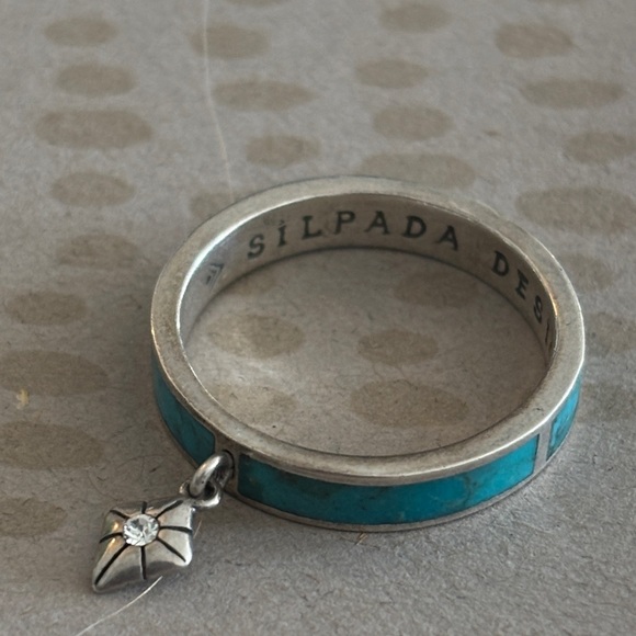 Silpada Silver Ring with Turquoise Inlay and Charm - Picture 2 of 4